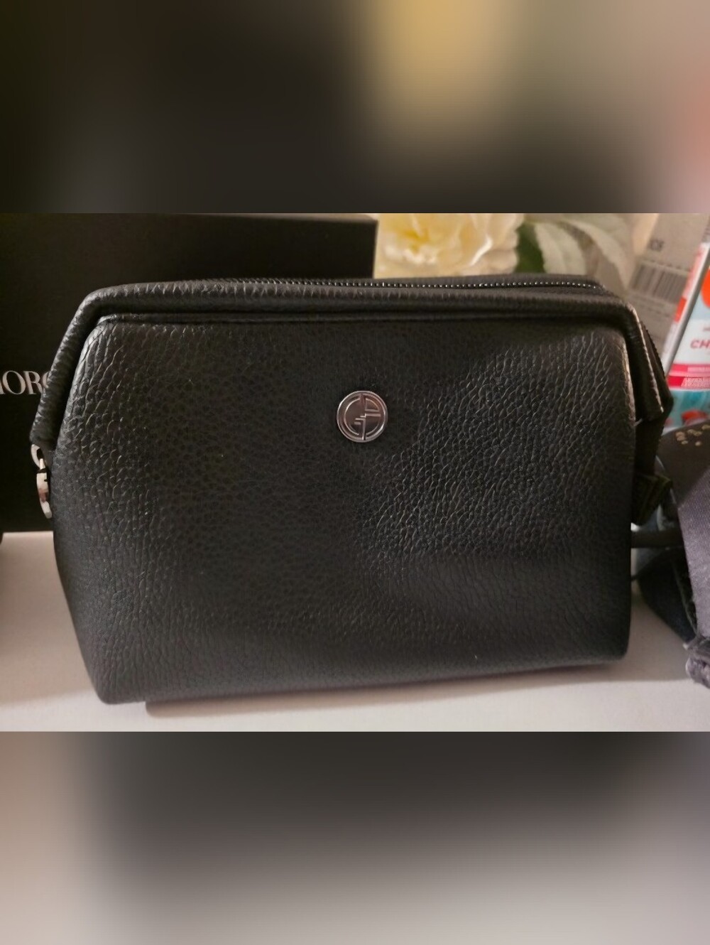 Giorgio Armani Black Pebbled Leather Clutch